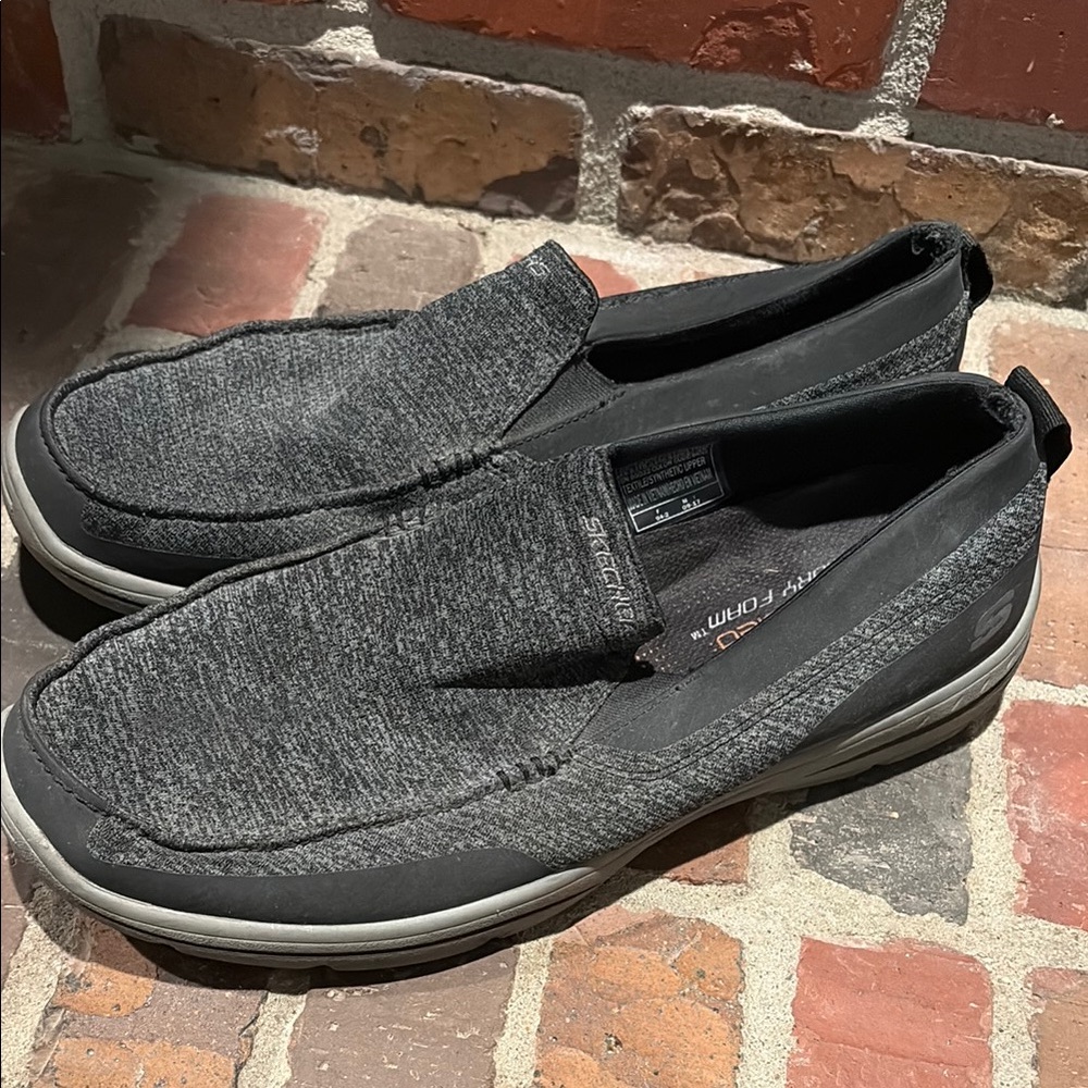 Skechers Black and Gray Slip-On Loafers with Knit Texture